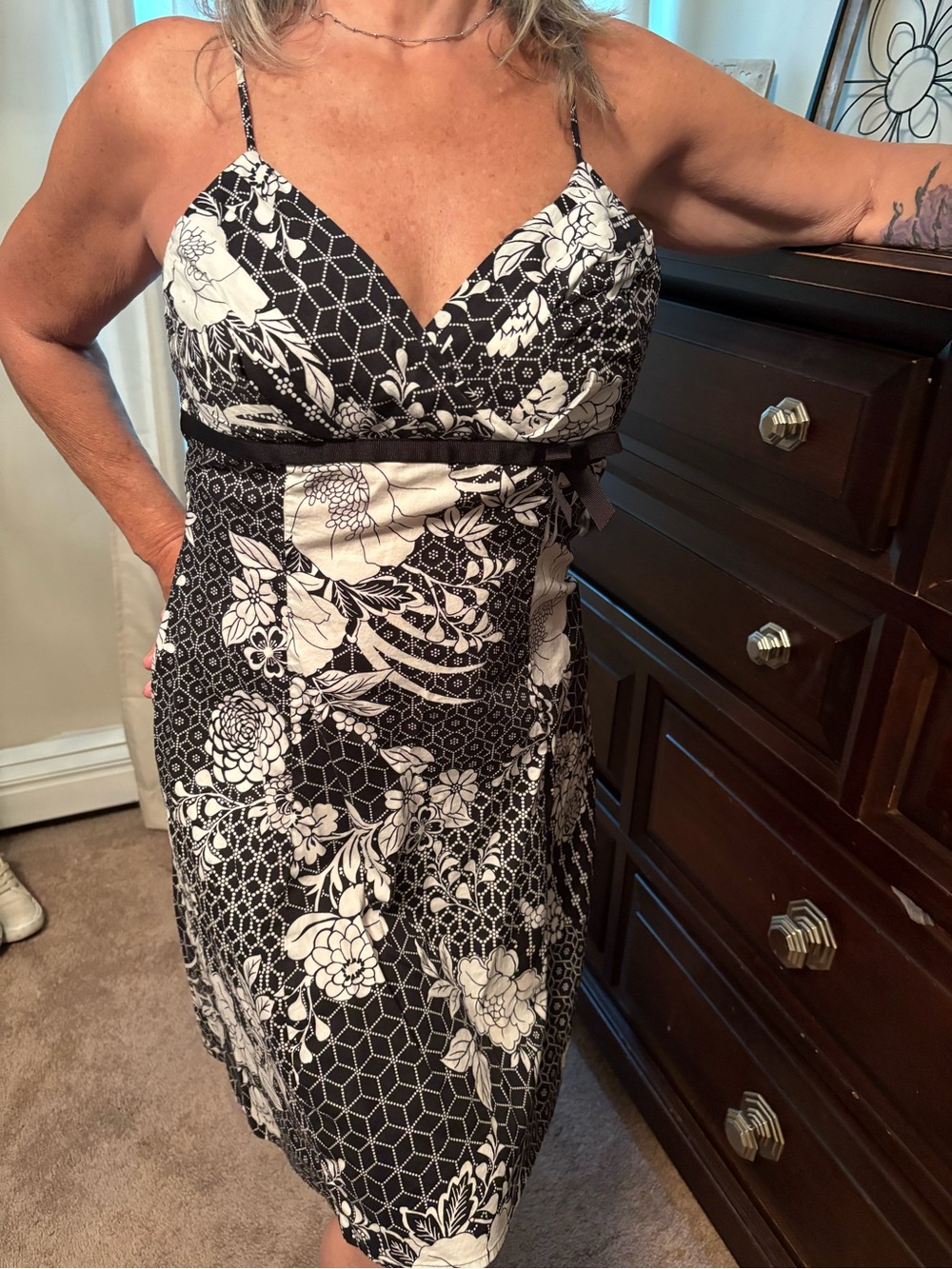 City Triangle Black and White Feminie Floral dress  med large coquette
